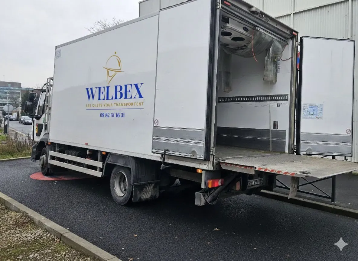Le poids lourd frigorifique Welbex, caisse ouverte sur le côté